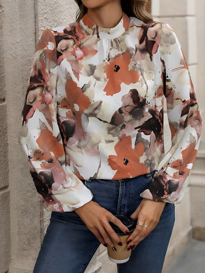 Round Neck Long Sleeves Floral Printed Blouse