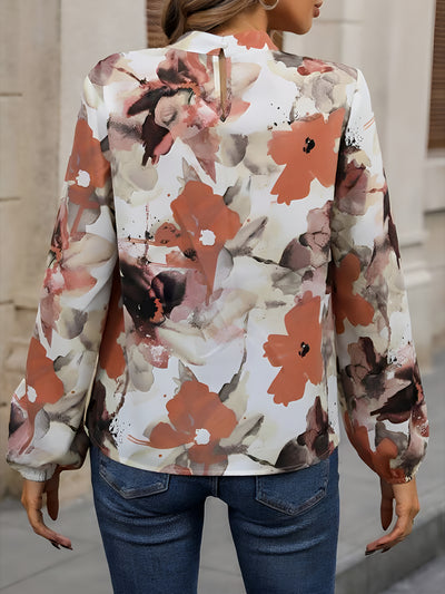 Round Neck Long Sleeves Floral Printed Blouse