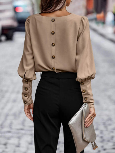 Solid Color Long Sleeves Button Decor Blouse