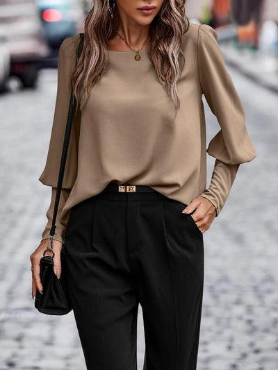 Solid Color Long Sleeves Button Decor Blouse