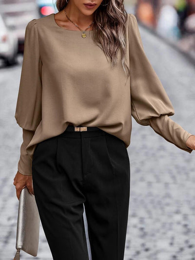 Solid Color Long Sleeves Button Decor Blouse