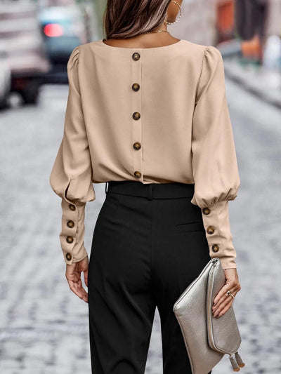 Solid Color Long Sleeves Button Decor Blouse