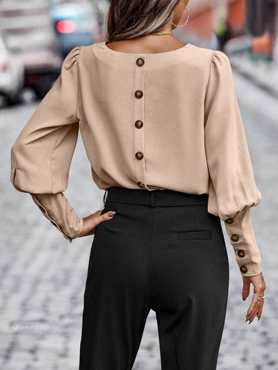 Solid Color Long Sleeves Button Decor Blouse