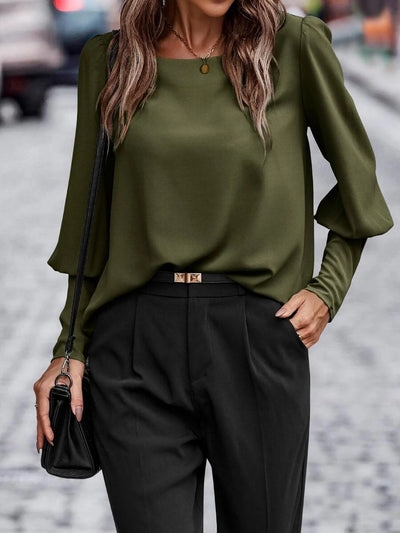 Solid Color Long Sleeves Button Decor Blouse