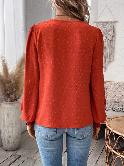 Paisley Lace Swiss Dots Smocked Long Sleeve Blouse