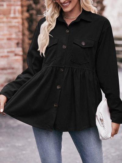 Corduroy Collared Button Down Babydoll Blouse