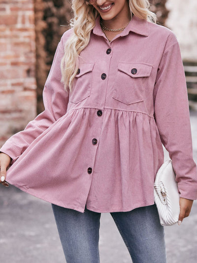 Corduroy Collared Button Down Babydoll Blouse