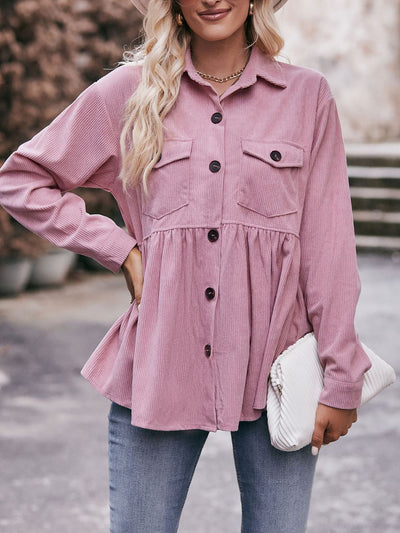 Corduroy Collared Button Down Babydoll Blouse