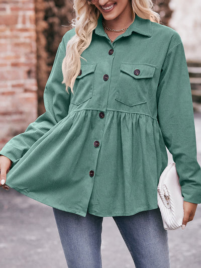 Corduroy Collared Button Down Babydoll Blouse