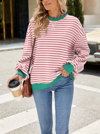 Colorblock Striped Round Neck Long Sleeves Sweatshirt