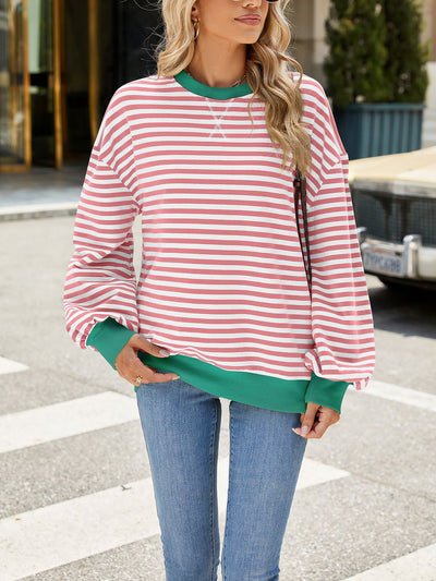 Colorblock Striped Round Neck Long Sleeves Sweatshirt