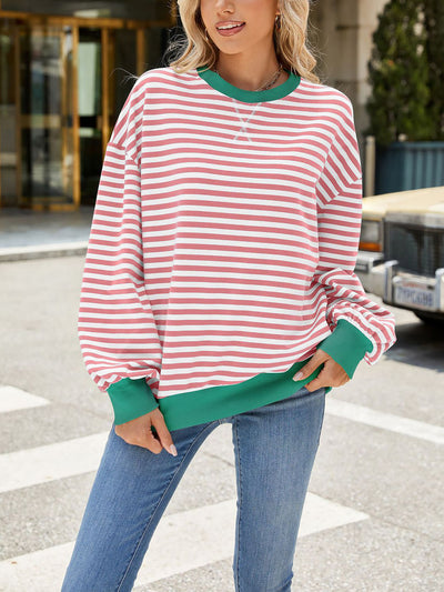 Colorblock Striped Round Neck Long Sleeves Sweatshirt