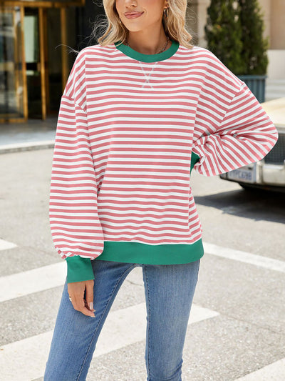 Colorblock Striped Round Neck Long Sleeves Sweatshirt