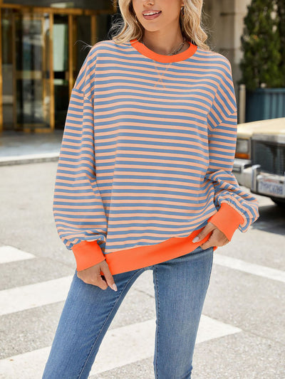 Colorblock Striped Round Neck Long Sleeves Sweatshirt