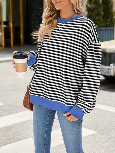 Colorblock Striped Round Neck Long Sleeves Sweatshirt