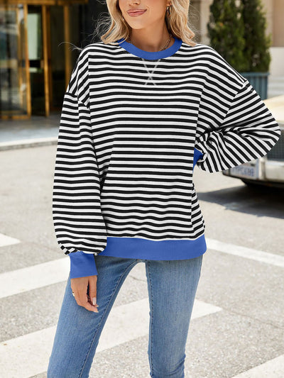 Colorblock Striped Round Neck Long Sleeves Sweatshirt