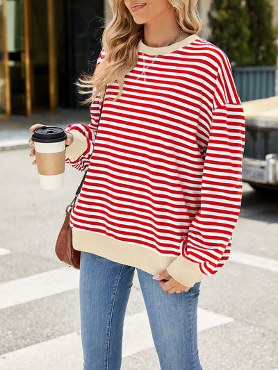 Colorblock Striped Round Neck Long Sleeves Sweatshirt