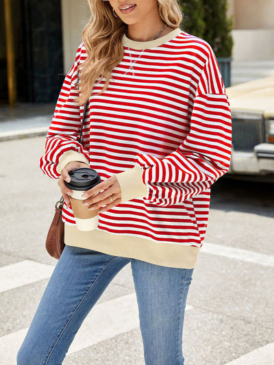 Colorblock Striped Round Neck Long Sleeves Sweatshirt