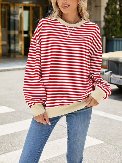 Colorblock Striped Round Neck Long Sleeves Sweatshirt