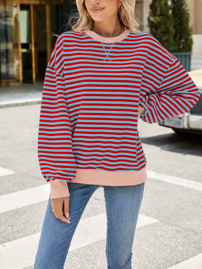 Colorblock Striped Round Neck Long Sleeves Sweatshirt