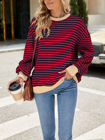 Colorblock Striped Round Neck Long Sleeves Sweatshirt