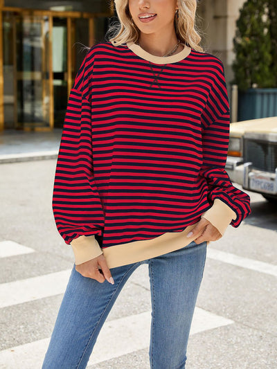 Colorblock Striped Round Neck Long Sleeves Sweatshirt