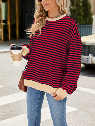 Colorblock Striped Round Neck Long Sleeves Sweatshirt