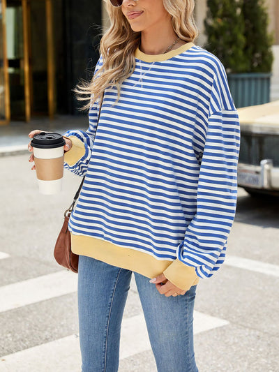 Colorblock Striped Round Neck Long Sleeves Sweatshirt