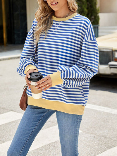 Colorblock Striped Round Neck Long Sleeves Sweatshirt