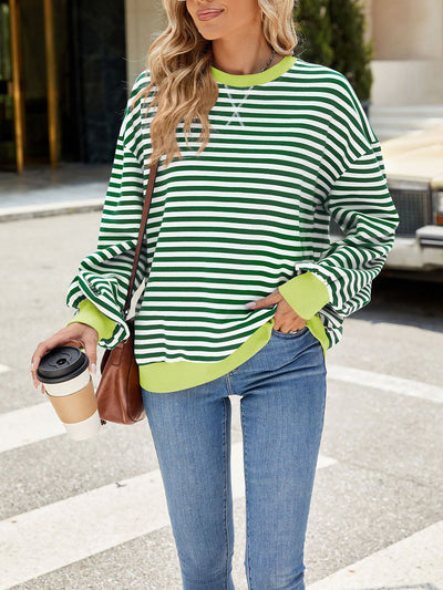 Colorblock Striped Round Neck Long Sleeves Sweatshirt