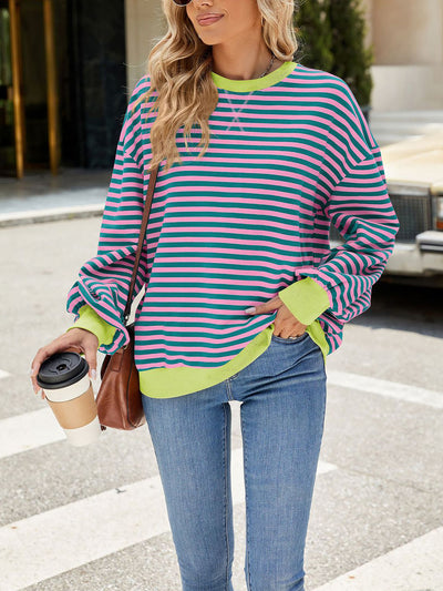 Colorblock Striped Round Neck Long Sleeves Sweatshirt