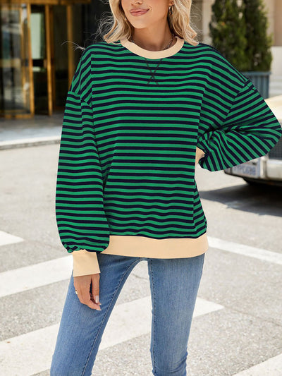 Colorblock Striped Round Neck Long Sleeves Sweatshirt