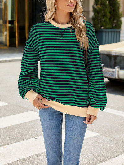 Colorblock Striped Round Neck Long Sleeves Sweatshirt