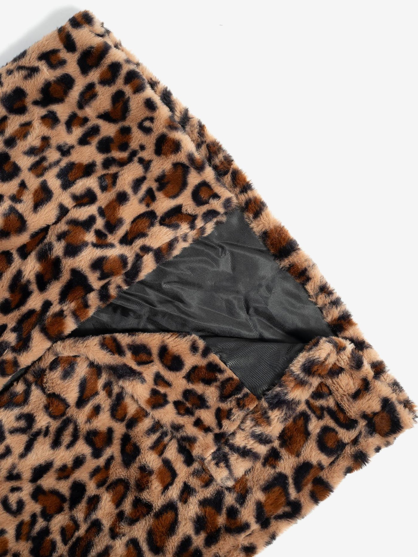 Allegra K Lapel Faux Fur Leopard Print Plush Long Coat