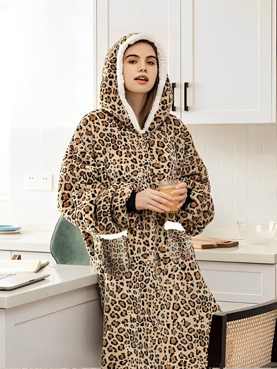 Long Sleeves Printed Pocketed Hooded Wearable Blanket