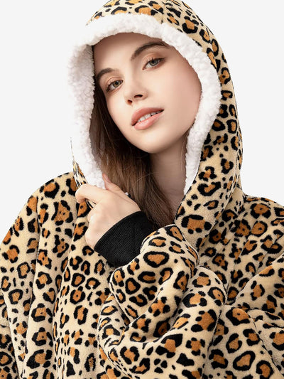 Long Sleeves Printed Pocketed Hooded Wearable Blanket