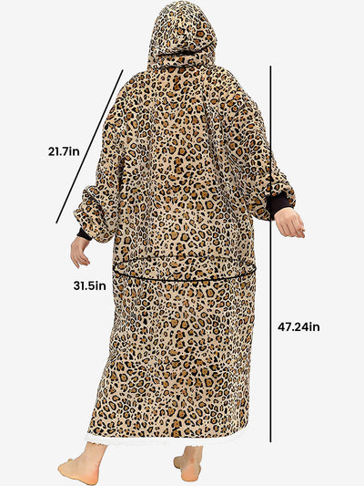 Long Sleeves Printed Pocketed Hooded Wearable Blanket