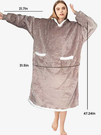 Long Sleeves Printed Pocketed Hooded Wearable Blanket