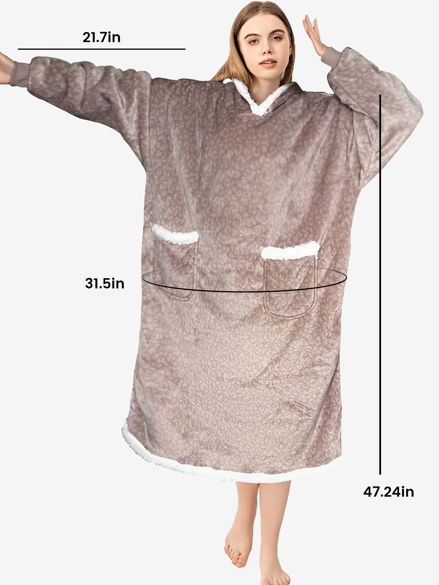 Allegra K Long Sleeves Printed Pocketed Hooded Wearable Blanket