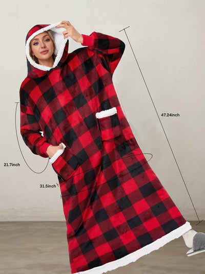 Long Sleeves Printed Pocketed Hooded Wearable Blanket