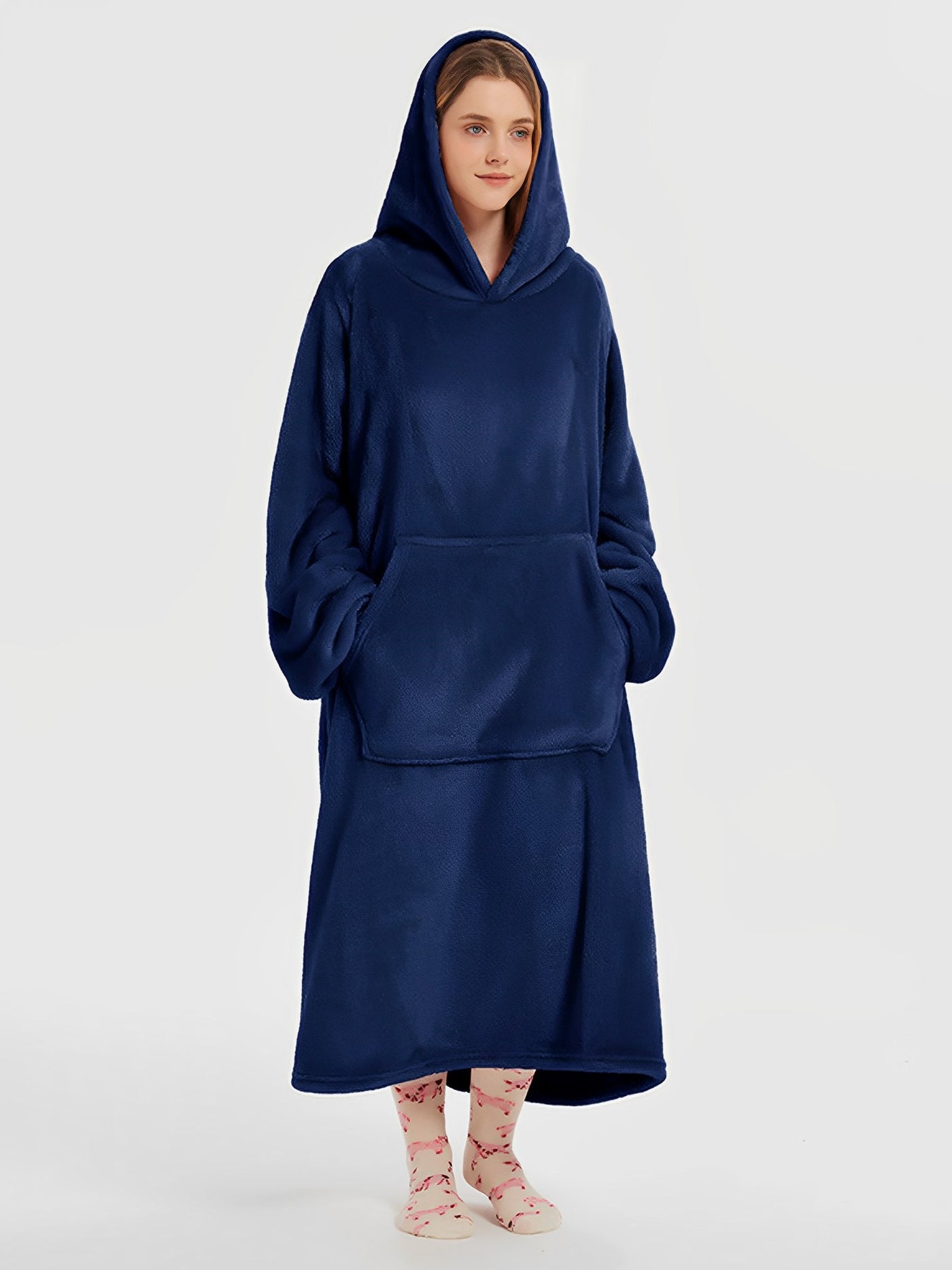 Allegra K Hooded Solid Color Wearable Flannel Blanket