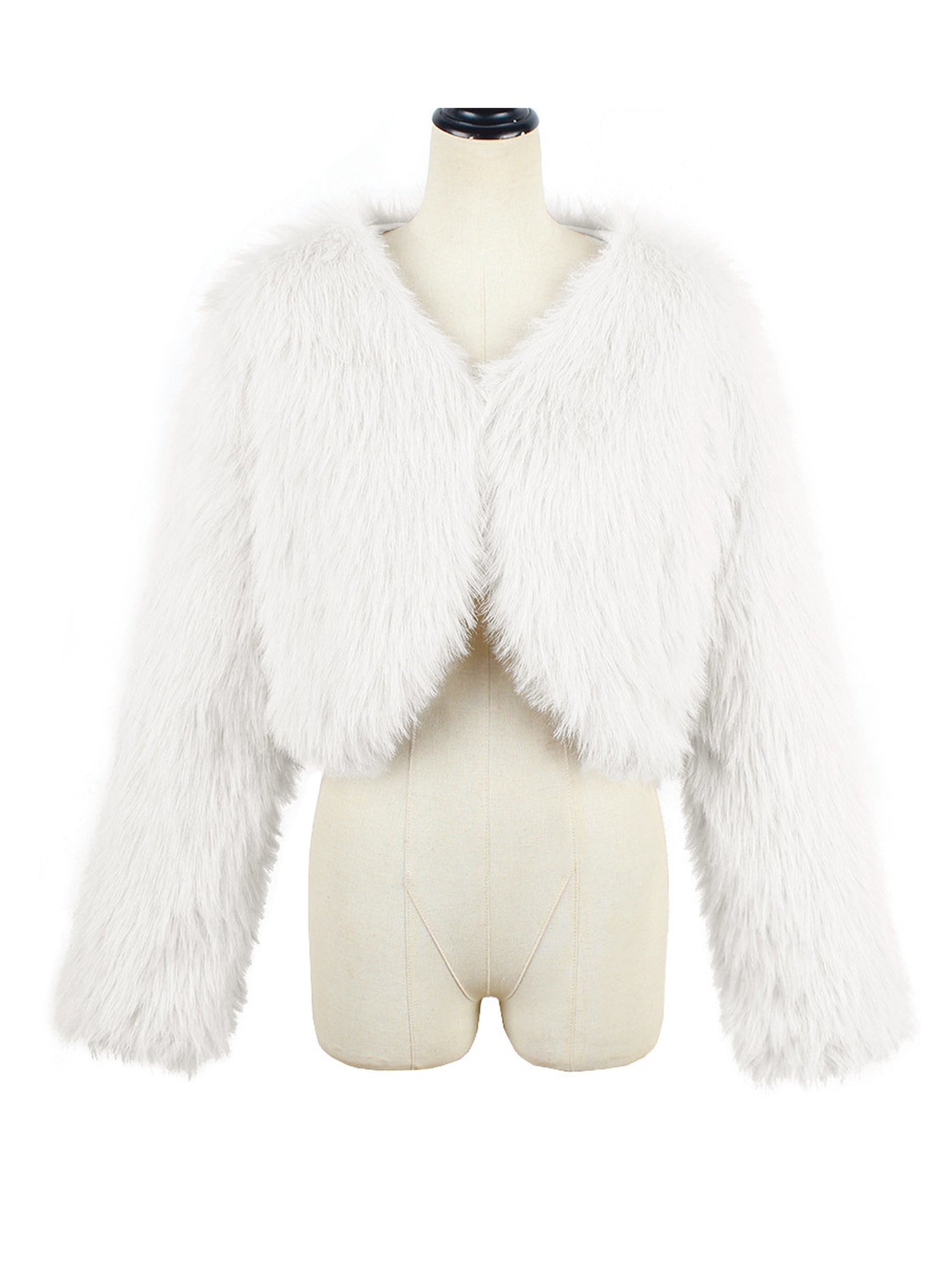 Allegra K Faux Fur Long Sleeves Open Front Cropped Jacket