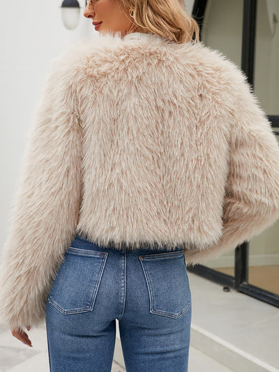 Faux Fur Long Sleeves Open Front Cropped Jacket