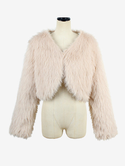 Faux Fur Long Sleeves Open Front Cropped Jacket