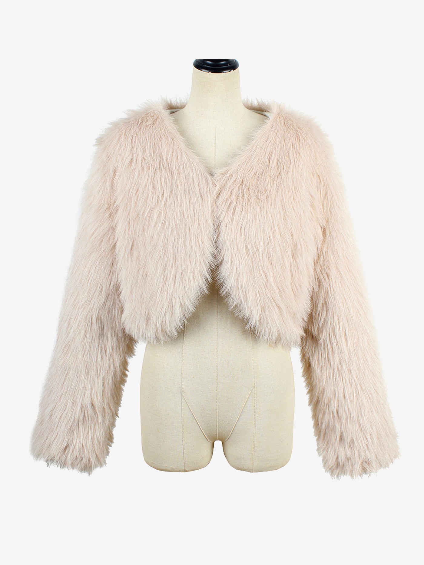 Allegra K Faux Fur Long Sleeves Open Front Cropped Jacket