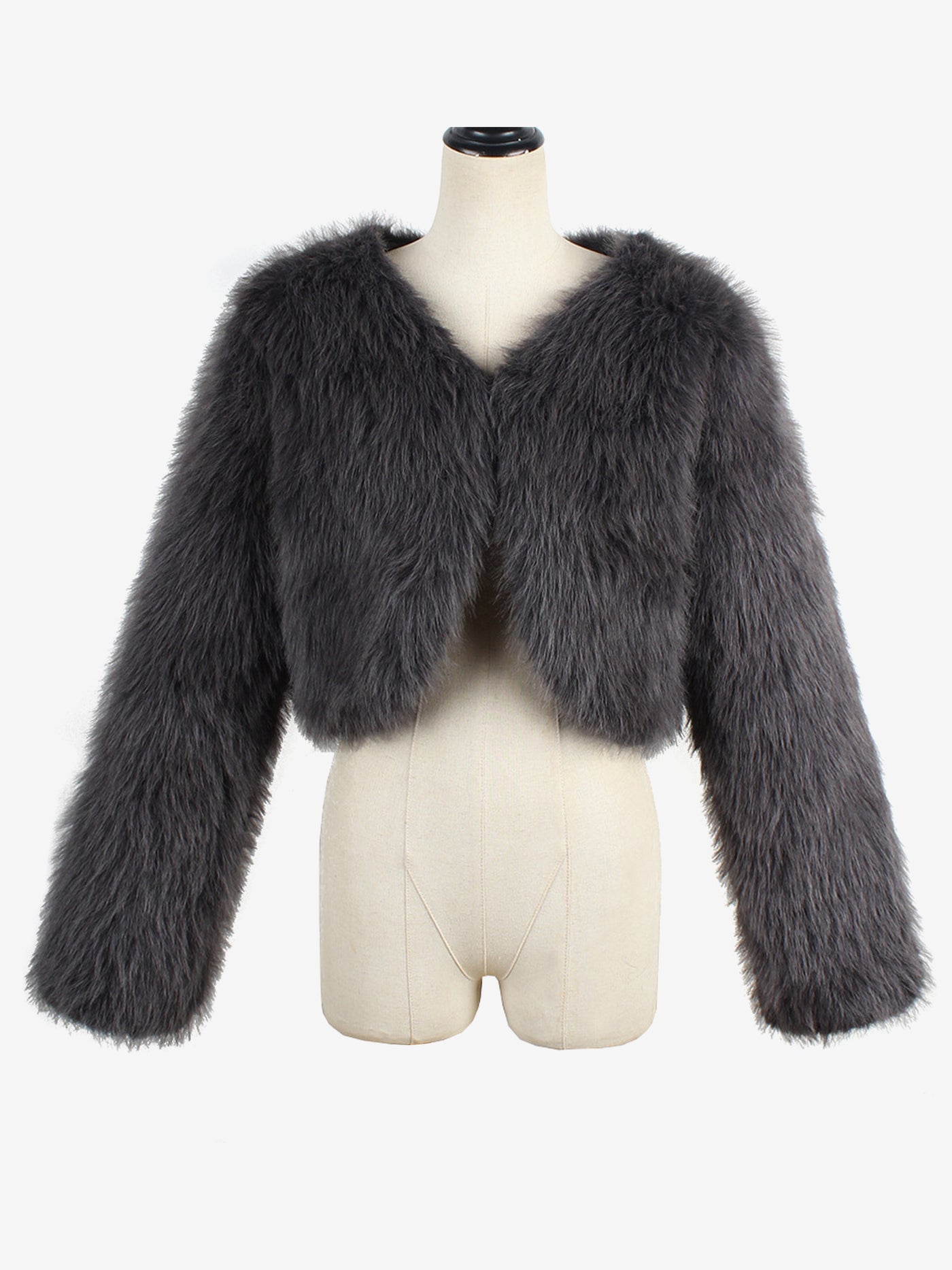 Allegra K Faux Fur Long Sleeves Open Front Cropped Jacket