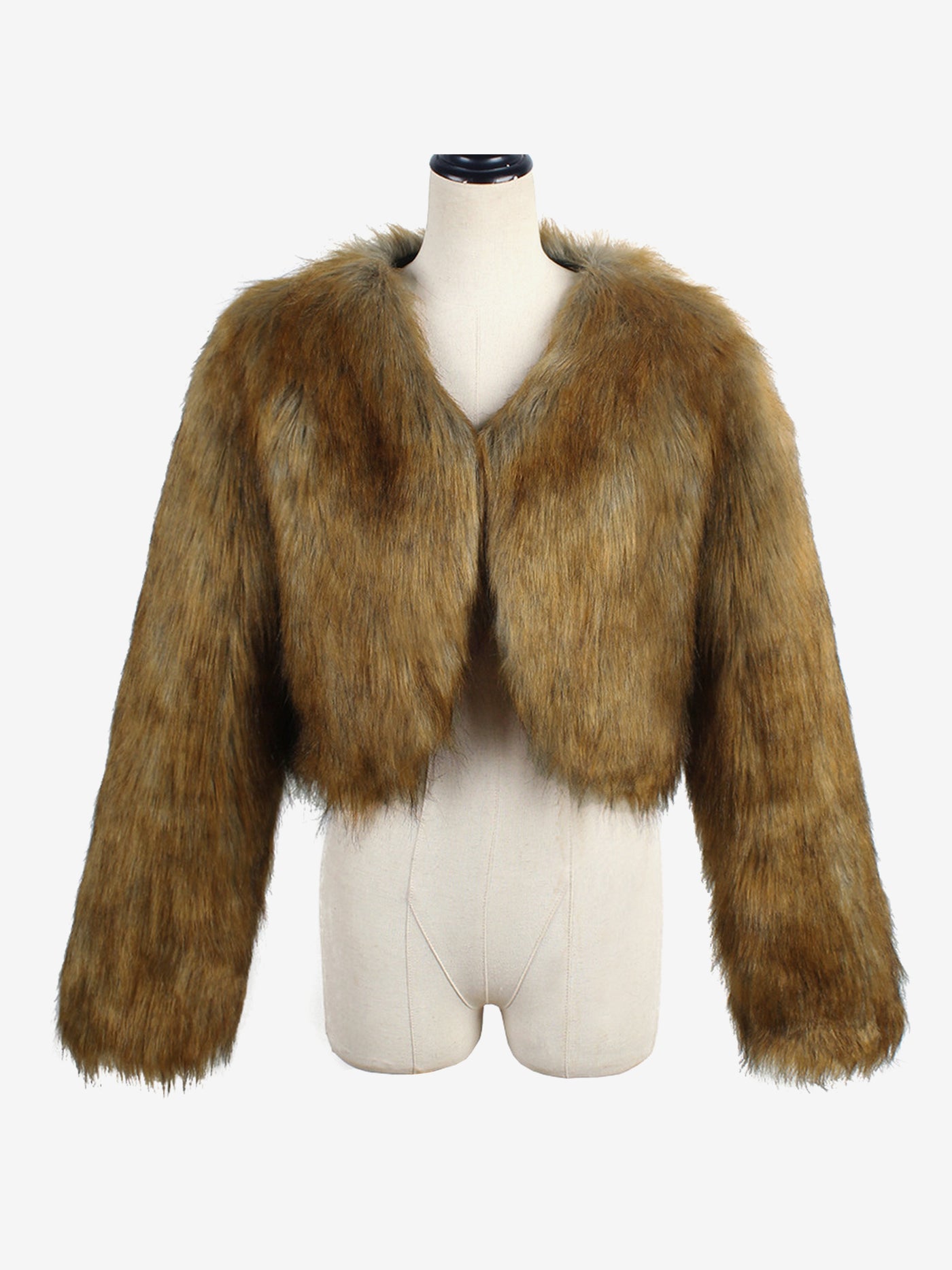 Allegra K Faux Fur Long Sleeves Open Front Cropped Jacket