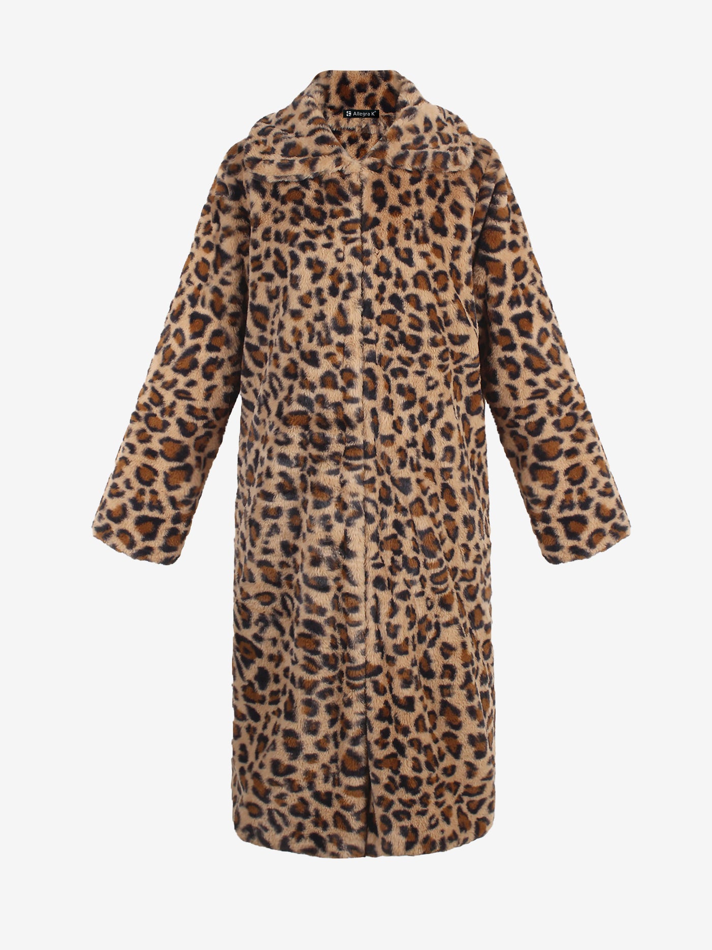 Allegra K Leopard Print Faux Fur Collared Long Sleeves Jacket