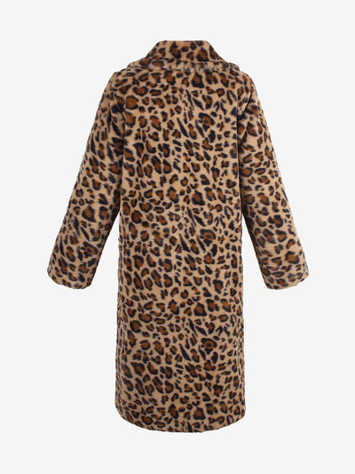 Leopard Print Faux Fur Collared Long Sleeves Jacket