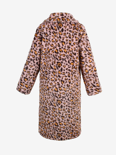 Leopard Print Faux Fur Collared Long Sleeves Jacket